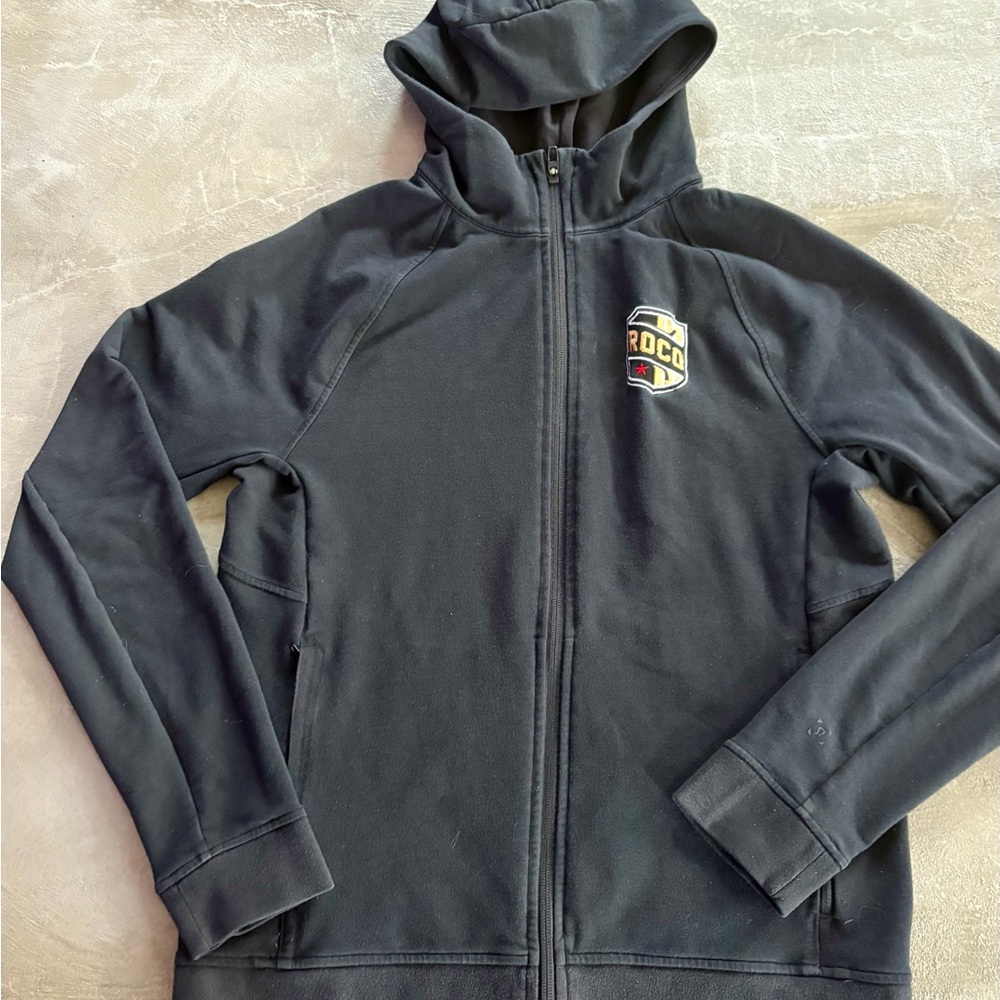 Lululemon Men's Black Zip Hoodie Sweatshirt W ROCA Patch. Size Small.